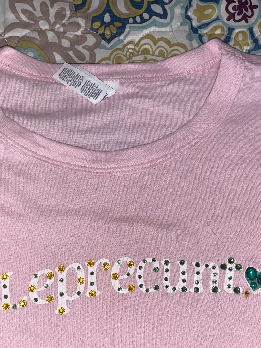 Leprechaun Rhinestone Baby Tee Pink Y2K St Patrick’s L